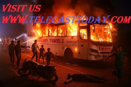 आंध्र प्रदेश के कुरनूल जिले के चिन्ना तेकुर गांव के पास शुक्रवार  भयानक सड़क दुर्घटना: 20 की मौत