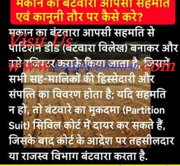 पिता  के निर्मित उपयोग मे आ रहे 250 मीटर  60 फीट गुणा 45 फीट  मकान का 3  भागो मे विधिक  बटवारा